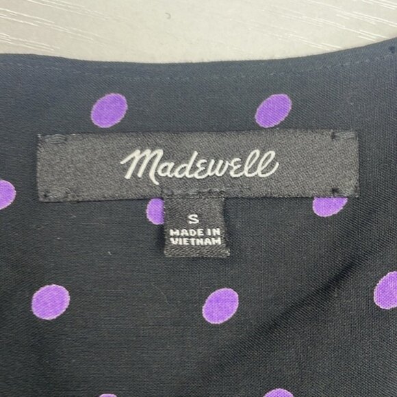 Madewell Polka Dot Surplice V-Neck Faux Wrap Midi Dress Black Purple Small - Picture 11 of 12